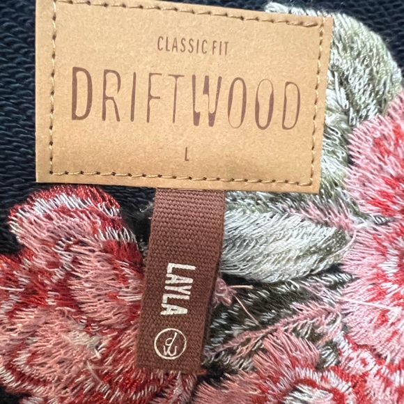 Driftwood Layla Navy Embroidered Peacock Floral Sweatshirt Dress. Size Large. - Picture 3 of 15